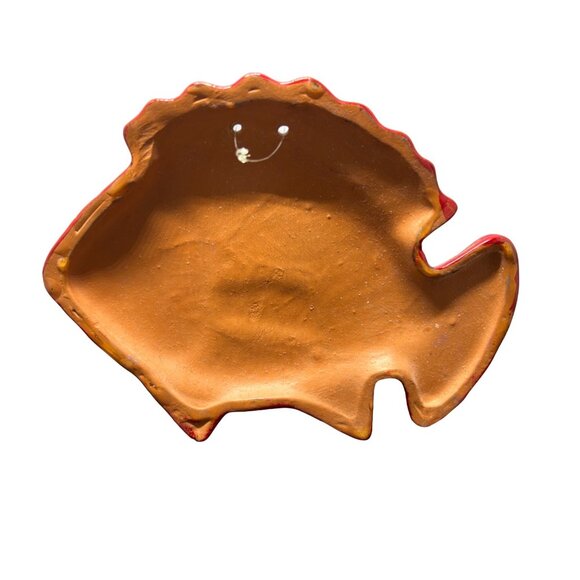 Vintage Handmade Hand Painted Red Clay Pottery Tonala Mexican Folk Art Fish Art - Picture 4 of 6